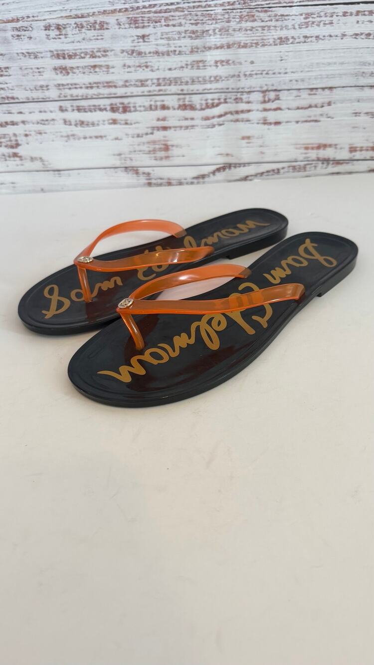 Sam Edelman Jelly Flip Flops Translucent Clear Amber Orange Black Size 8SE Logo